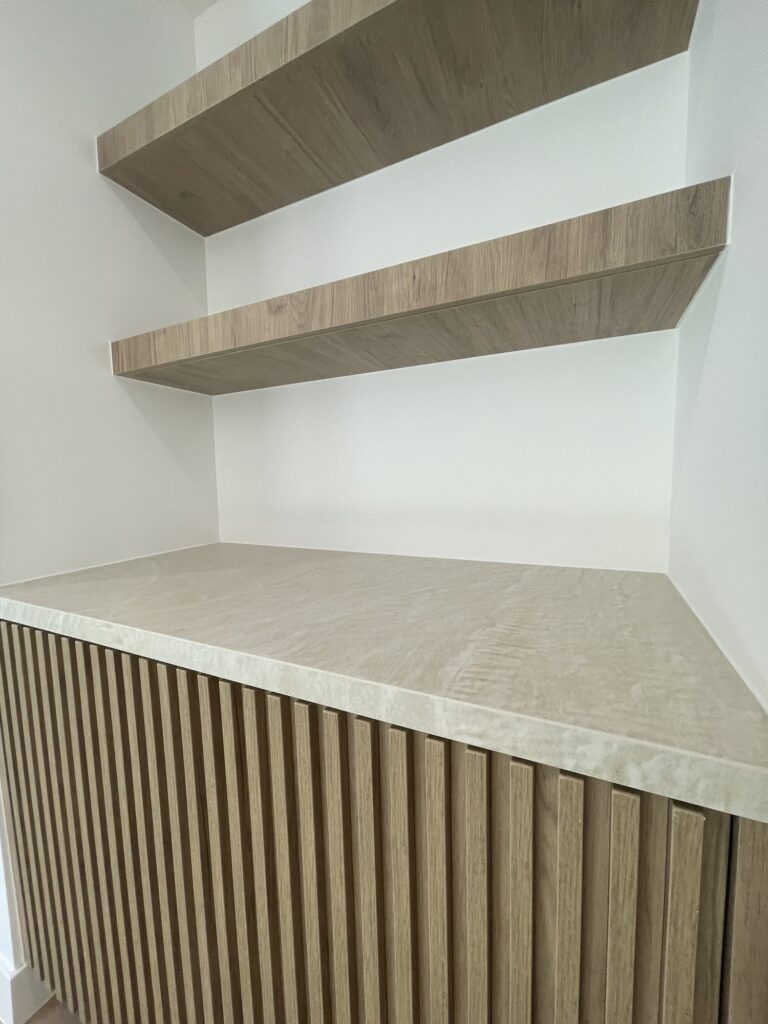 White oak slatted wood ceiling detail